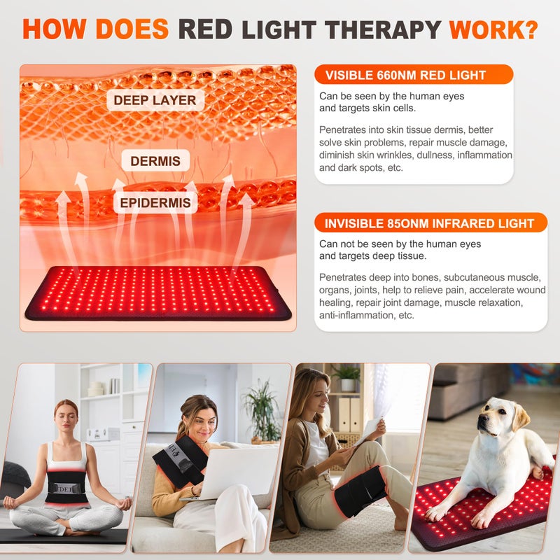 Pedete Red Light Therapy for Body, 24â€™â€™ x 12â€™â€™Large Infrared Light Therapy Pad with Timer Remote Control, 660nm 850nm Home Light Therapy for Knee Shoulder Back Muscle Joint (with Elastic Strap) - Image 4