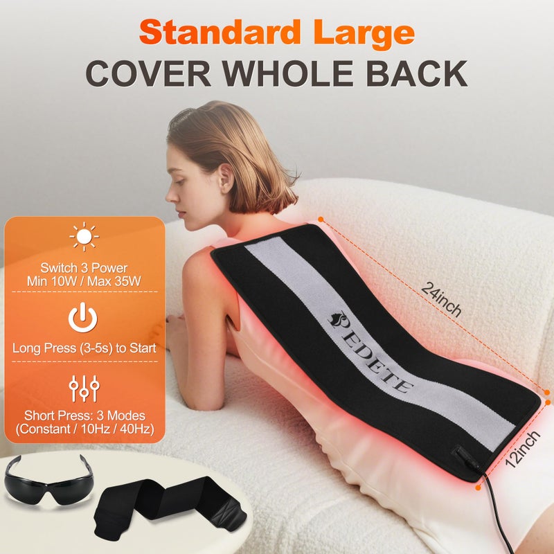 Pedete Red Light Therapy for Body, 24â€™â€™ x 12â€™â€™Large Infrared Light Therapy Pad with Timer Remote Control, 660nm 850nm Home Light Therapy for Knee Shoulder Back Muscle Joint (with Elastic Strap) - Image 3