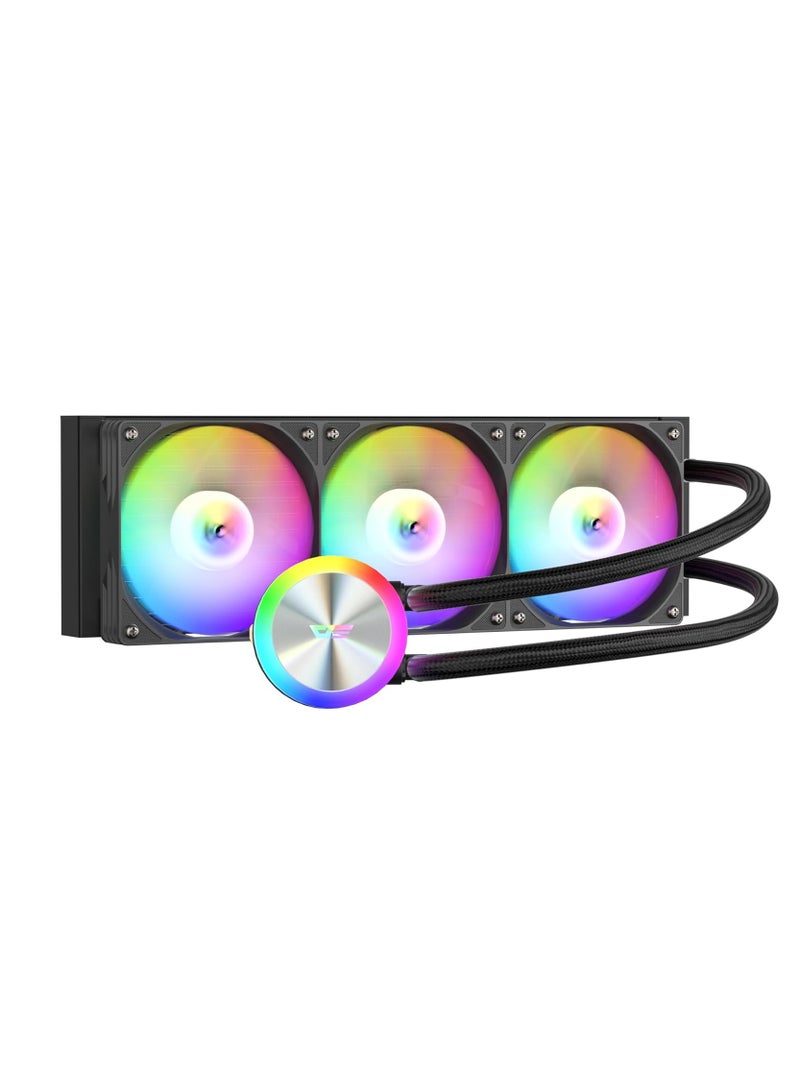 دارك فلاش darkFlash DG360 مبرد سائل متكامل لوحدة المعالجة المركزية، مضخة عالية الأداء، توافق ARGB، مراوح متصلة بسلسلة PWM، مبرد AIO متوافق مع إنتل 1851/1700، AMD AM4/AM5 (أسود، 360 ملم) - Image 1