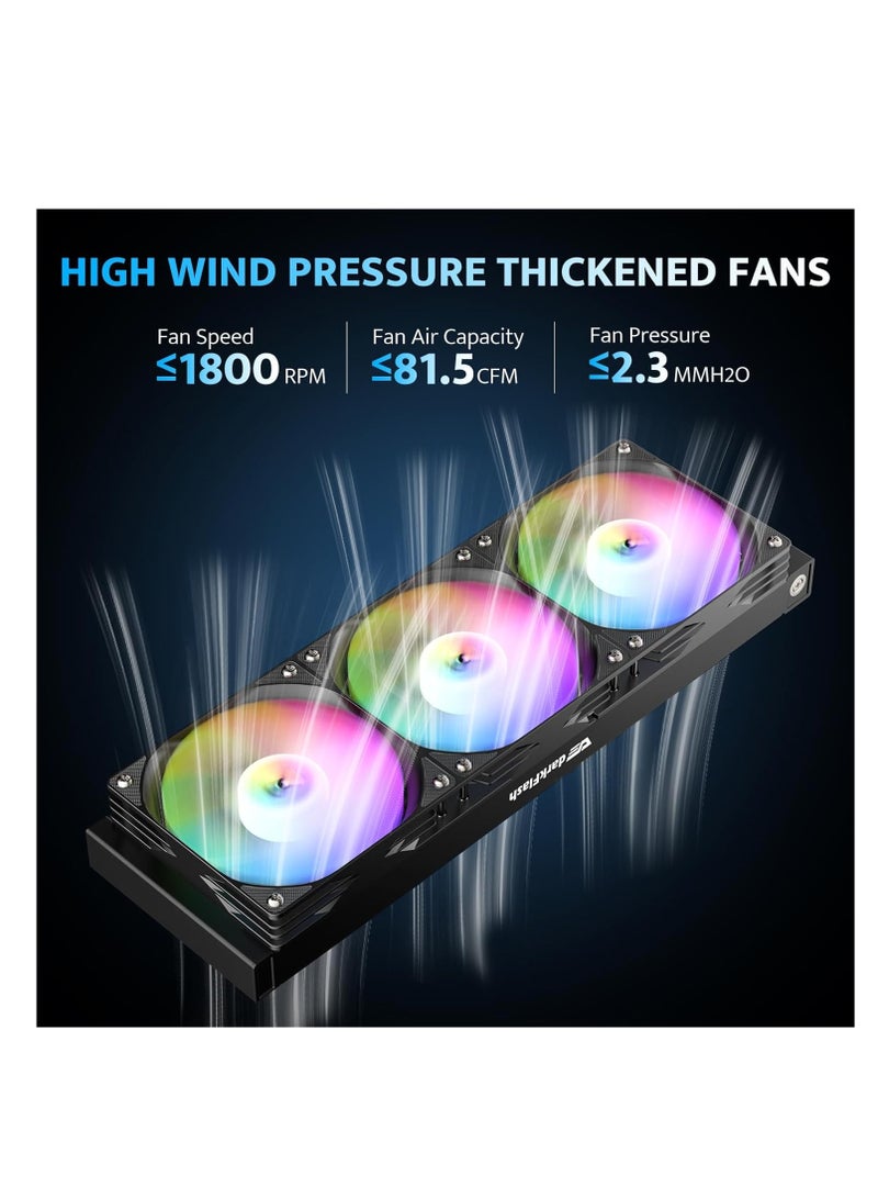 دارك فلاش darkFlash DG360 مبرد سائل متكامل لوحدة المعالجة المركزية، مضخة عالية الأداء، توافق ARGB، مراوح متصلة بسلسلة PWM، مبرد AIO متوافق مع إنتل 1851/1700، AMD AM4/AM5 (أسود، 360 ملم) - Image 3