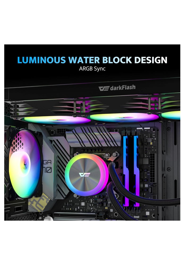 دارك فلاش darkFlash DG360 مبرد سائل متكامل لوحدة المعالجة المركزية، مضخة عالية الأداء، توافق ARGB، مراوح متصلة بسلسلة PWM، مبرد AIO متوافق مع إنتل 1851/1700، AMD AM4/AM5 (أسود، 360 ملم) - Image 5
