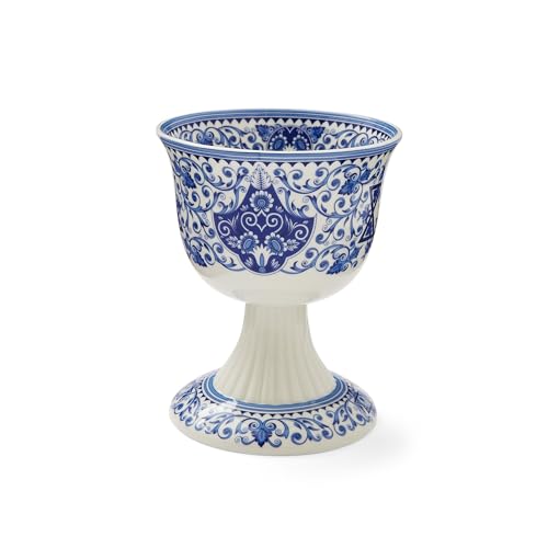 Spode Judaica Collection Kiddush Cup - Historic Floral & Star of David Motif, Hebrew Text Who Creates the Fruit of the Vine - 6 Oz Fine Porcelain Wine Goblet for Sabbath, Passover & Jewish Holidays - Image 1