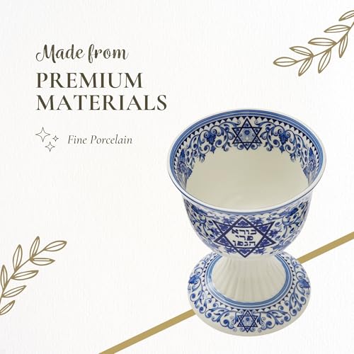 Spode Judaica Collection Kiddush Cup - Historic Floral & Star of David Motif, Hebrew Text Who Creates the Fruit of the Vine - 6 Oz Fine Porcelain Wine Goblet for Sabbath, Passover & Jewish Holidays - Image 4