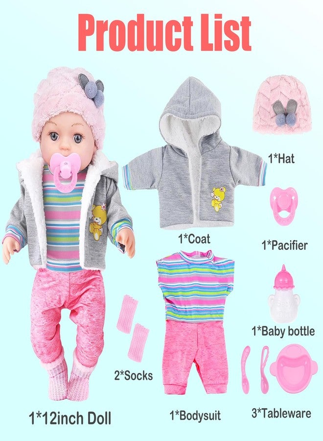dollbie 12 Inch Realistic Baby Doll with Outfits & Feeding Accessories - Lifelike Baby Doll with Pacifier, Bottle & Feeding Set, Ideal Gift for Toddler Girls Age 3+ - Image 2