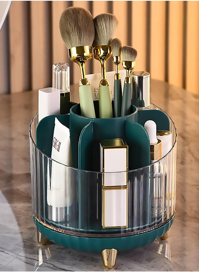 Zorqon Rotating Makeup Organizer with 360-Degree Rotation - Vanity Spinning Organizer, Ample Space for Makeup Brushes, Accommodates 7 Slots for Makeup Brushes - Green  - Image 1