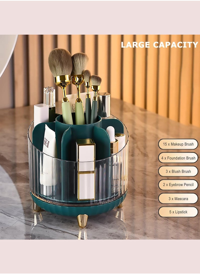 Zorqon Rotating Makeup Organizer with 360-Degree Rotation - Vanity Spinning Organizer, Ample Space for Makeup Brushes, Accommodates 7 Slots for Makeup Brushes - Green  - Image 3