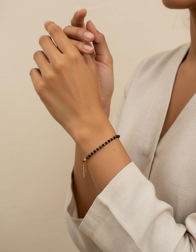 JHB Black Crystal Beads Simple Bracelet For Women's And Girls (Single Line) - Image 2