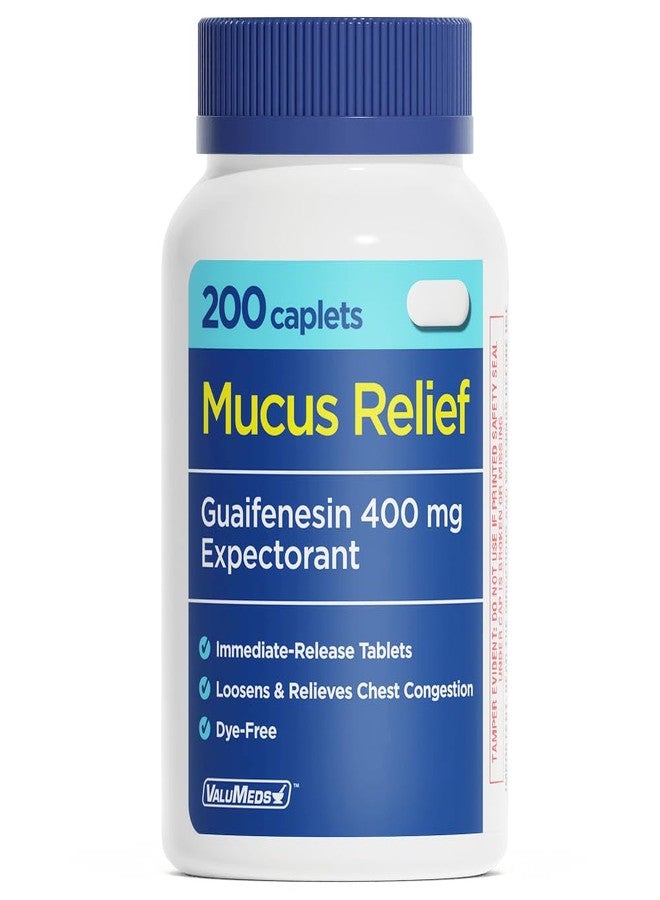 ValuMeds Mucus Relief Guaifenesin 400mg (200 Caplets) | Maximum Strength | Mucus Thinning for Colds, Chest Congestion, Flu, Coughing | Expectorant & Decongestant - Image 1