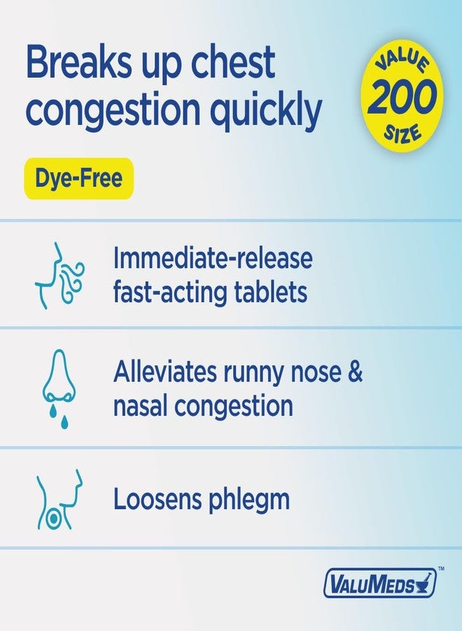 ValuMeds Mucus Relief Guaifenesin 400mg (200 Caplets) | Maximum Strength | Mucus Thinning for Colds, Chest Congestion, Flu, Coughing | Expectorant & Decongestant - Image 3
