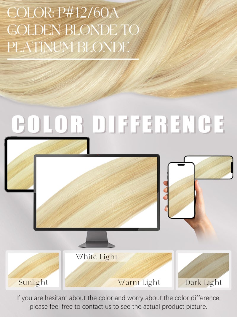 Lacerhair Natural Hair Extensions Remy Tape in Human Hair Extensions Dip Dyed Balayage Seamless PU Skin Weft 100% Real Virgin Hair Ombre Golden Blond Colour Double Side 50g 20pcs/set 36cm , P 12/60 - Image 5