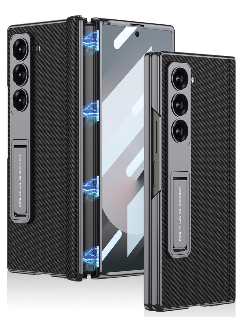 Samsung Galaxy Z Fold 6  Magnetic Hinge Foldable Shell with Kickstand, Ultra Slim  Protective Cover - Carbon Fiber - Image 1