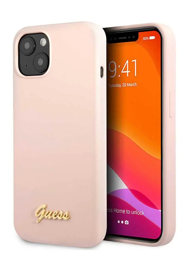GUESS Guess Liquid Silicone Case With Gold Metal Logo Script For Iphone 13 Mini (5.4 Inches) - Pink - Image 1