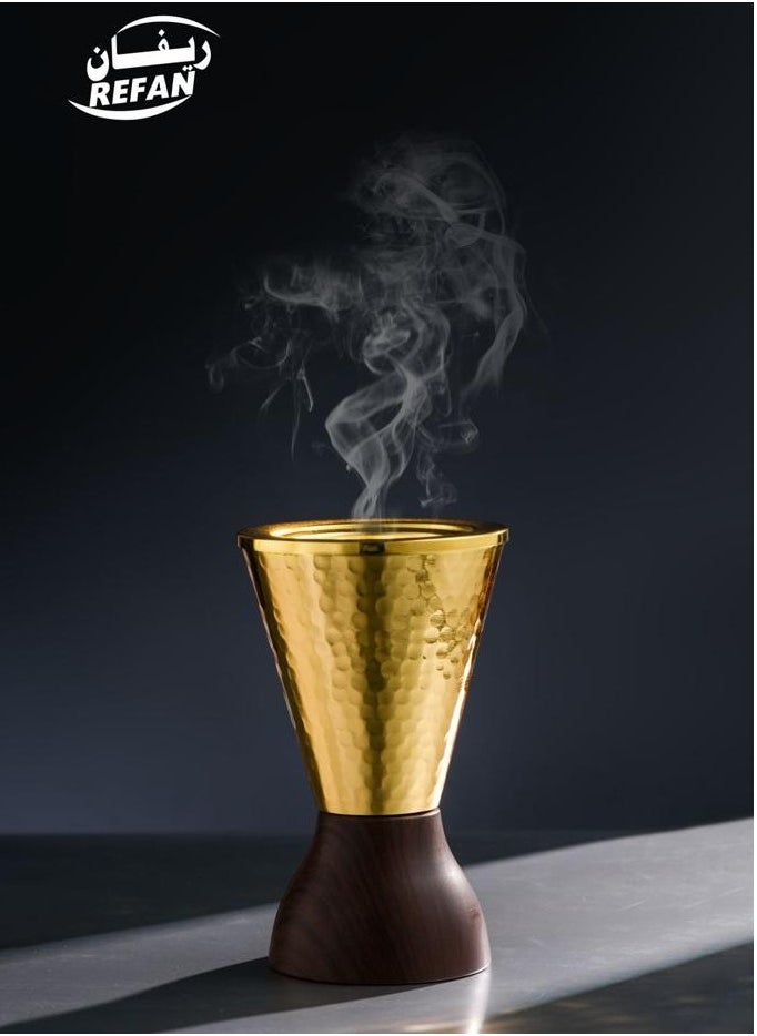 REFAN Modern Luxury Incense Burner in Golden and Wooden Color 