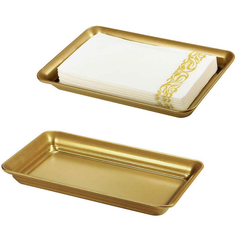 Vintage Farmhouse Decor Metal Vanity Tray2 PackCountertop Guest Hand Towel Storage Organizer Tray Dispenser Sturdy Holder for PerfumeCosmetics Jewelry Makeup Bathroom OrganizerGold