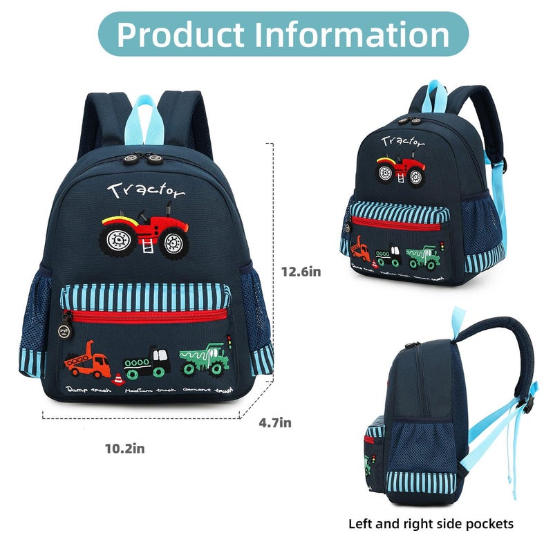 willikiva حقيبة ظهر للأطفال من Willikiva Cute Zoo Little ثلاثية الأبعاد للأولاد والبنات حقيبة ظهر للأطفال الصغار مقاومة للماء لمرحلة ما قبل المدرسة (سيارة زرقاء داكنة) - Image 3