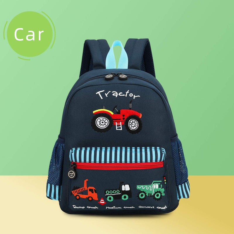 willikiva حقيبة ظهر للأطفال من Willikiva Cute Zoo Little ثلاثية الأبعاد للأولاد والبنات حقيبة ظهر للأطفال الصغار مقاومة للماء لمرحلة ما قبل المدرسة (سيارة زرقاء داكنة) - Image 2