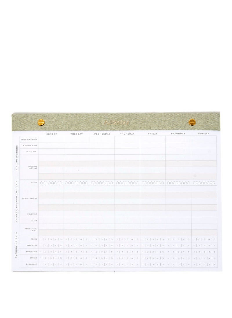 Prickly Pear Prickly Pear Achievher A4 Sage Linen Wellness Planner - Beautifully Designed Wellness Journal for Mindfulness and Productivity  - Image 1