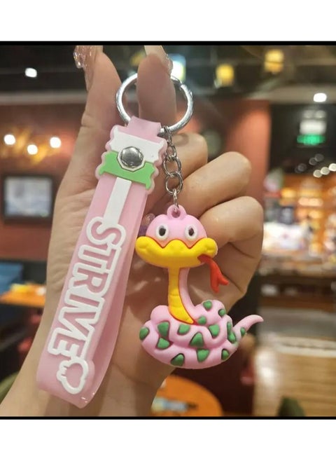 Cartoon keychain with a cute silicone cartoon snake design, keychain made of PVC, bag accessories and car key holder, perfect gift