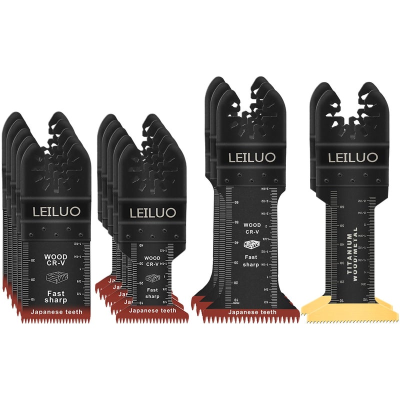 LEILUO 15 Pcs Oscillating Tool Blades Set Japanese Tooth & 70mm Extra Long Titanium Multitool Blades Fast Cut Oscillating Saw Blade for Wood & Metal Compatible with DeWalt Makita Milwaukee and More - Image 1