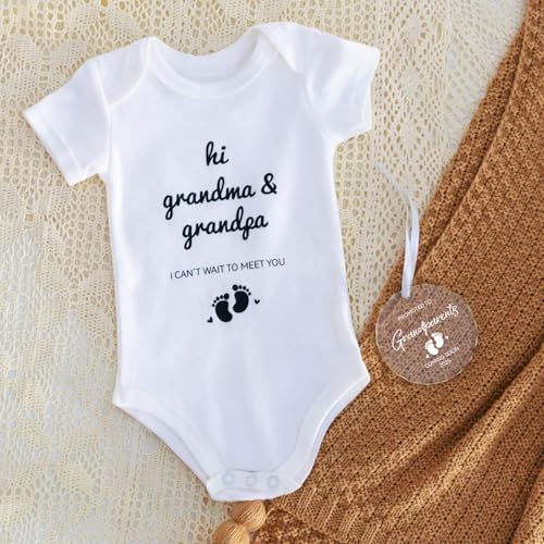 PUGED Grandparents Baby Announcement Gifts Pregnancy Surprise Announcement Set Include Letter Board Baby Onesie Photo Frame Glass Ornament for New Grandparents or Pregnancy Reveal Party (2 Set) - Image 1