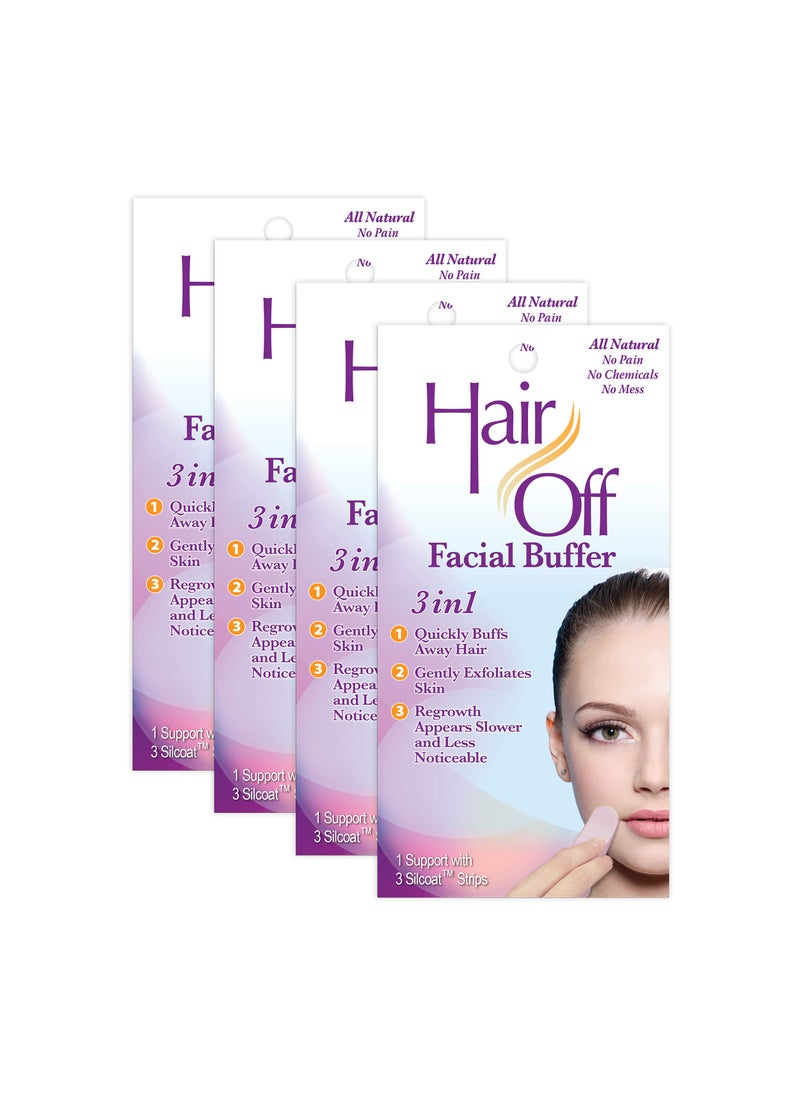 Hair off - Hair Off Facial Buffer - Painless & Chemical Free Facial Hair Remover & Gentle Face Exfoliator - Hair Eraser to Slow Regrowth on Chin, Lip & Cheeks (3 Buffers Per Box, Pack of 4) - Image 1