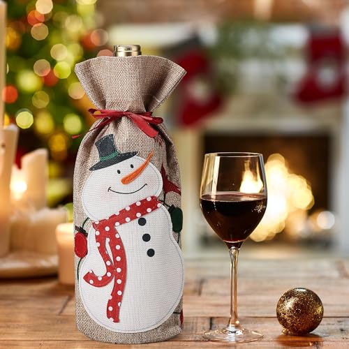 Mr. Pen Christmas Wine Bags - 4 Pack Burlap Wine Bottle Covers with Drawstring for Holidays - Image 4