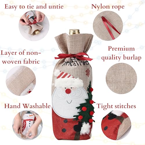 Mr. Pen Christmas Wine Bags - 4 Pack Burlap Wine Bottle Covers with Drawstring for Holidays - Image 5