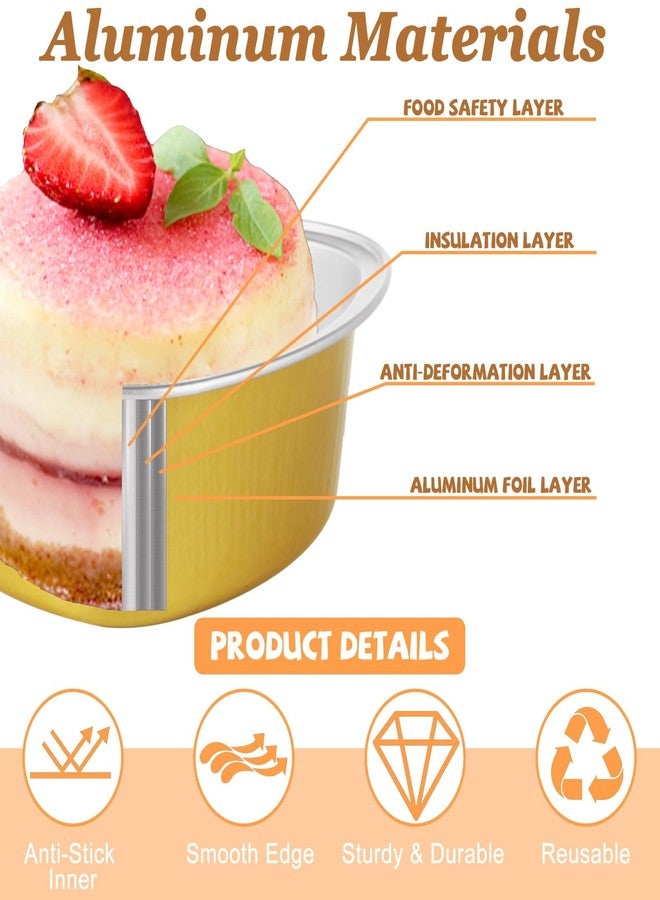 DNY Heart Shaped Cake Pans with Lids & Stickers – 50 Pack Gold Aluminum Foil Disposable Mini Cake Molds for Valentine’s Day, Mother’s Day, Wedding, Birthday, Baking & Gifts - Image 3