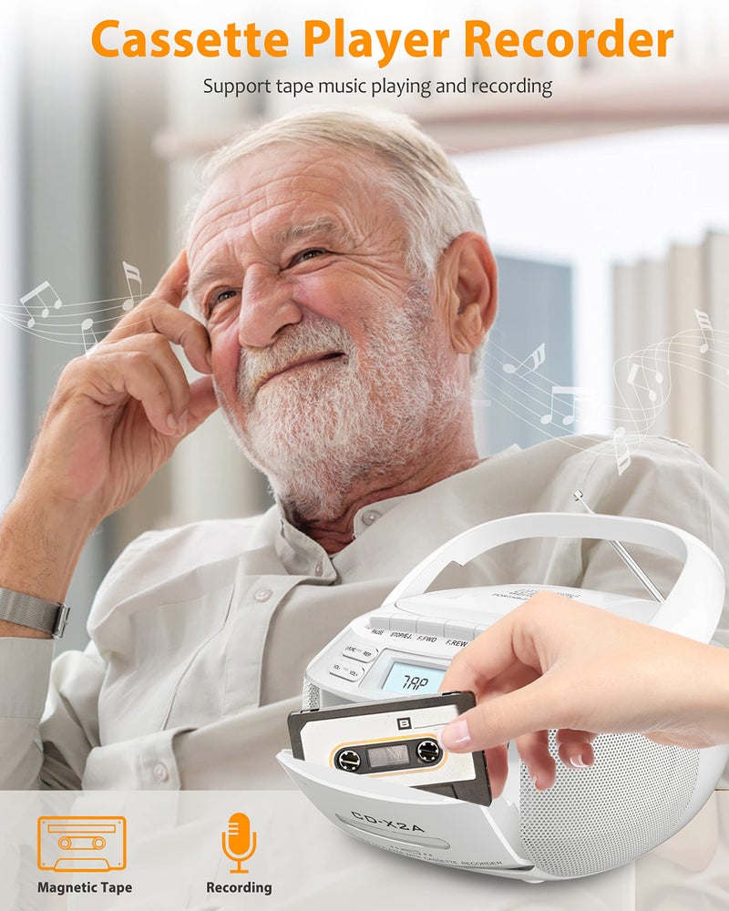 Greadio CD Player Boombox Cassette Player Combo with Bluetooth,AM/FM Radio,Stereo Sound with Remote Control,AUX/USB Drive,Tape Recording,AC/DC Powered,Headphone Jack,LCD Display for Home,Kids,Gift - Image 3