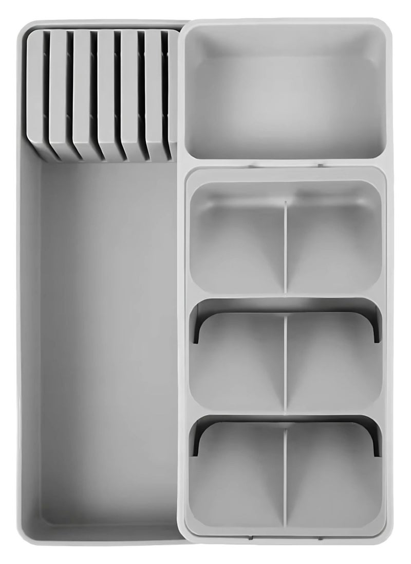VIO Cutlery Tray Expandable Silverware Organizer Dinnerware Flatware Organizer with Knife Holder Drawer Storage Tray for Spoons Forks Knives Cooking Tools for Home Kitchen  - Image 1