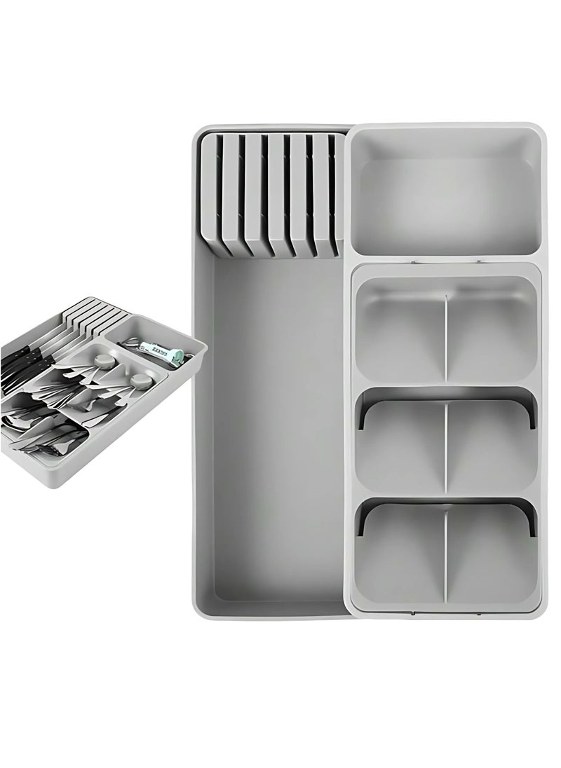 VIO Cutlery Tray Expandable Silverware Organizer Dinnerware Flatware Organizer with Knife Holder Drawer Storage Tray for Spoons Forks Knives Cooking Tools for Home Kitchen  - Image 2