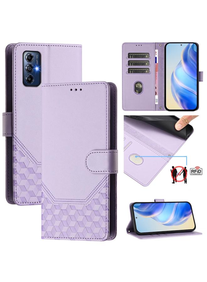 جراب هاتف جلدي منقوش بتقنية RFID لهاتف Motorola Moto G Play 2022 (أرجواني فاتح)