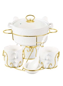 Shallow Shallow Amer 17 Piece Porcelain Soup Set with Gold Stand - Modern & Elegant Dining Collection, Soup Bowls  - Image 1