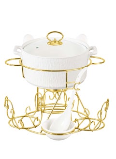 Shallow Shallow Amer 17 Piece Porcelain Soup Set with Gold Stand - Modern & Elegant Dining Collection, Soup Bowls  - Image 2