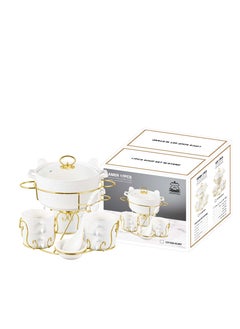Shallow Shallow Amer 17 Piece Porcelain Soup Set with Gold Stand - Modern & Elegant Dining Collection, Soup Bowls  - Image 4