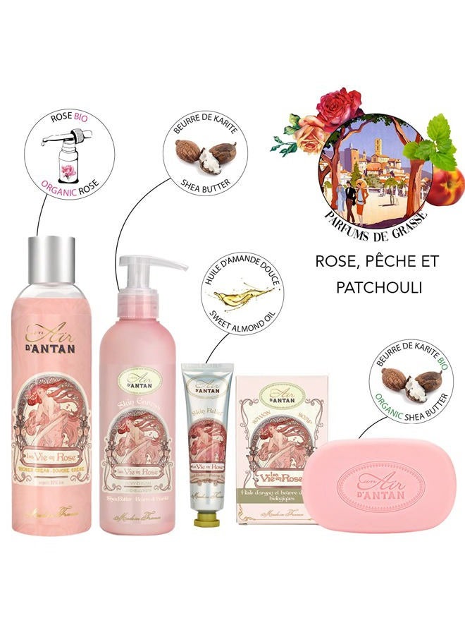 Un Air d'Antan هدايا السبا للنساء، سلة هدايا للنساء، مجموعة هدايا السبا، مجموعة هدايا للنساء، كريم يدين للنساء، هدايا للأم - 4 منتجات علبة طويلة (وردة) - Image 2