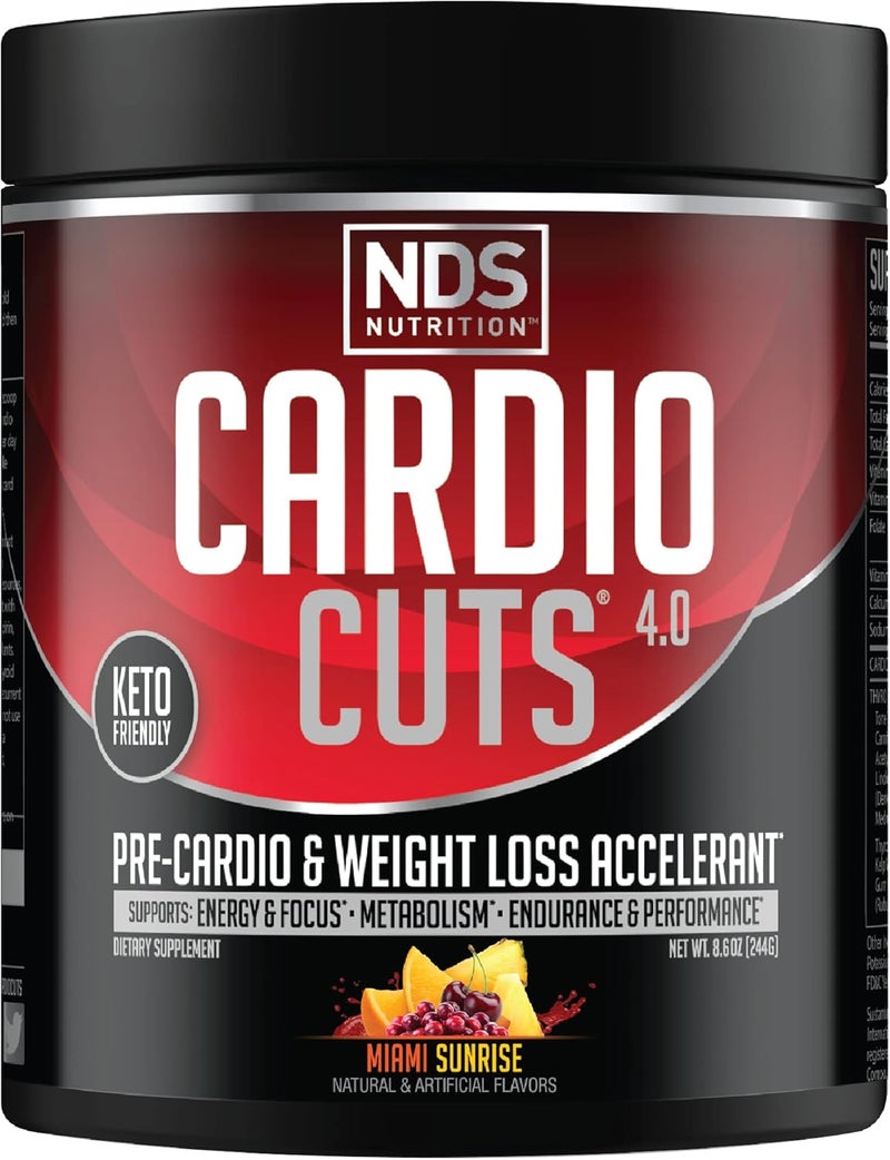 Cardio Cuts مكمل نوتريشن NDS 40 قبل التمرين - صيغة متقدمة لفقدان الوزن وقبل الكارديو مع L-Carnitine و CLA و MCTs و L-Glutamine وزيت القرطم - شروق ميامي 40 حصة - Image 1