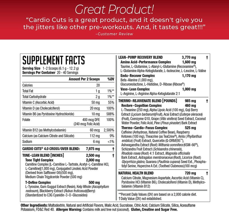 Cardio Cuts مكمل نوتريشن NDS 40 قبل التمرين - صيغة متقدمة لفقدان الوزن وقبل الكارديو مع L-Carnitine و CLA و MCTs و L-Glutamine وزيت القرطم - شروق ميامي 40 حصة - Image 2