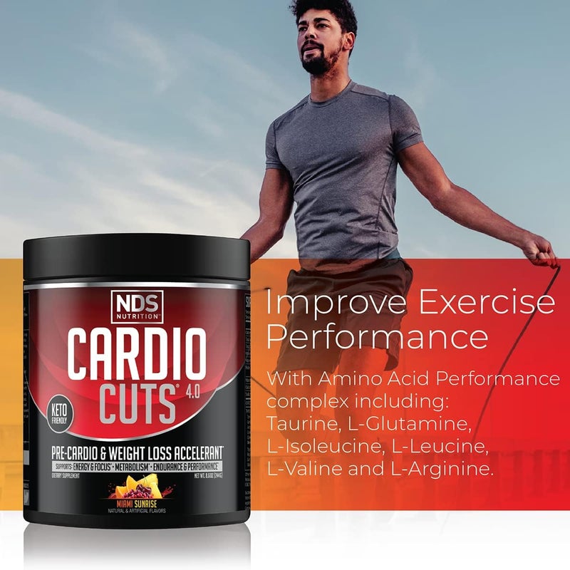 Cardio Cuts مكمل نوتريشن NDS 40 قبل التمرين - صيغة متقدمة لفقدان الوزن وقبل الكارديو مع L-Carnitine و CLA و MCTs و L-Glutamine وزيت القرطم - شروق ميامي 40 حصة - Image 4