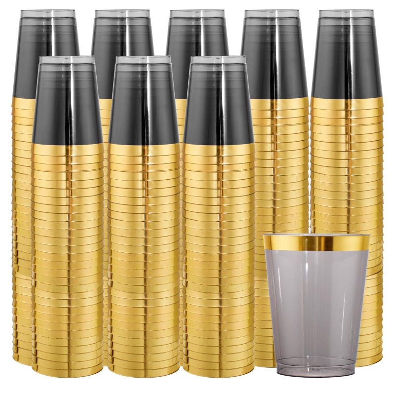 supernal 100pcs Gold and Black Plastic Cups 10oz Gold Rimmed Elegant Black Party Plastic Cups Heavy Duty Fancy Wedding Drinking Tumblers for PartiesBirthdayGraduation Decorations 2025 Deals
