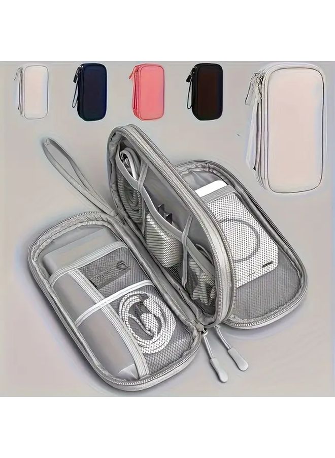 Pink Double Layer Travel Cable Organizer For Electronic Accessories Data Charging Cables - Image 1
