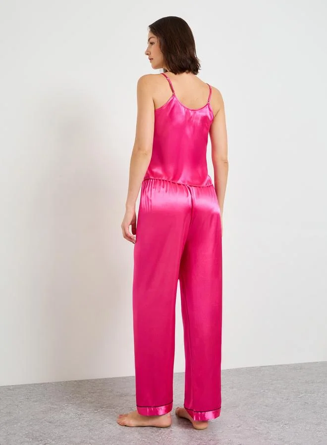 Take Two  Dark Pink Satin Cami Pajama Set for Women | Best Price UAE