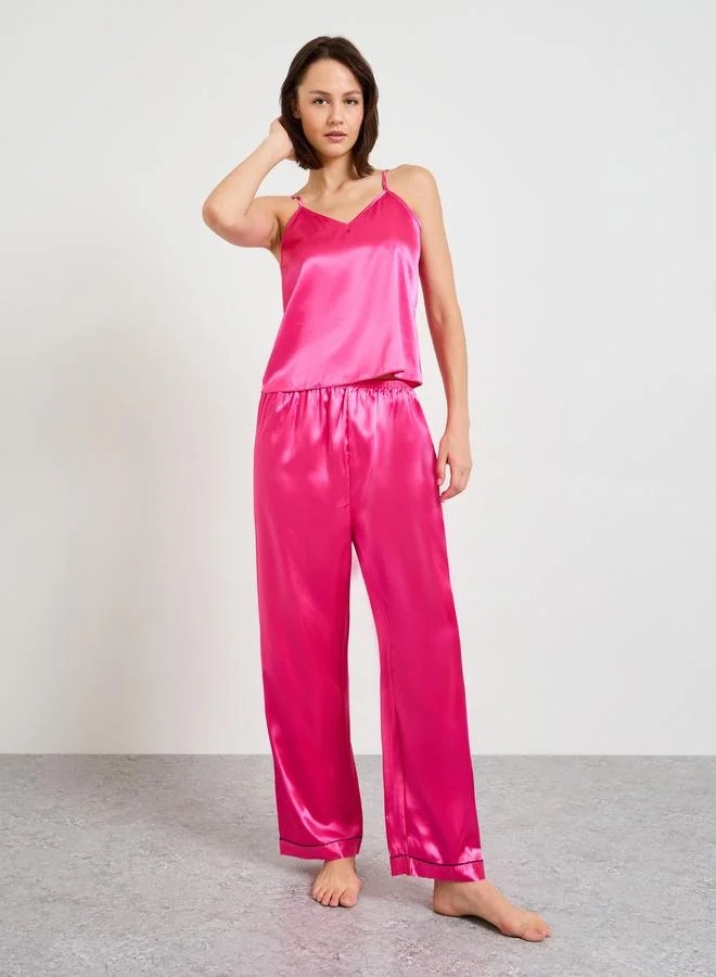 Take Two  Dark Pink Satin Cami Pajama Set for Women | Best Price UAE