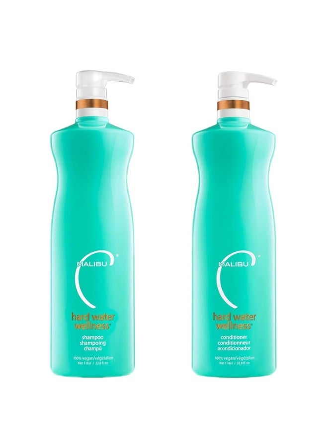 Malibu C Hard Water Wellness Shampoo and Conditioner Duo - Hydrating Hair Care for Shine & Manageability - Protects from Waterborne Elements That Cause Dry, Damaged Hair (33.8oz) - Image 1