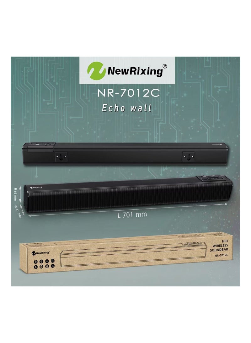 NewRixing Echo Wall Sound Bar Bluetooth Speaker Wall Mounted Home Theater Wireless Remote Control Desktop Long Audio Card Subwoofer Black - Image 1