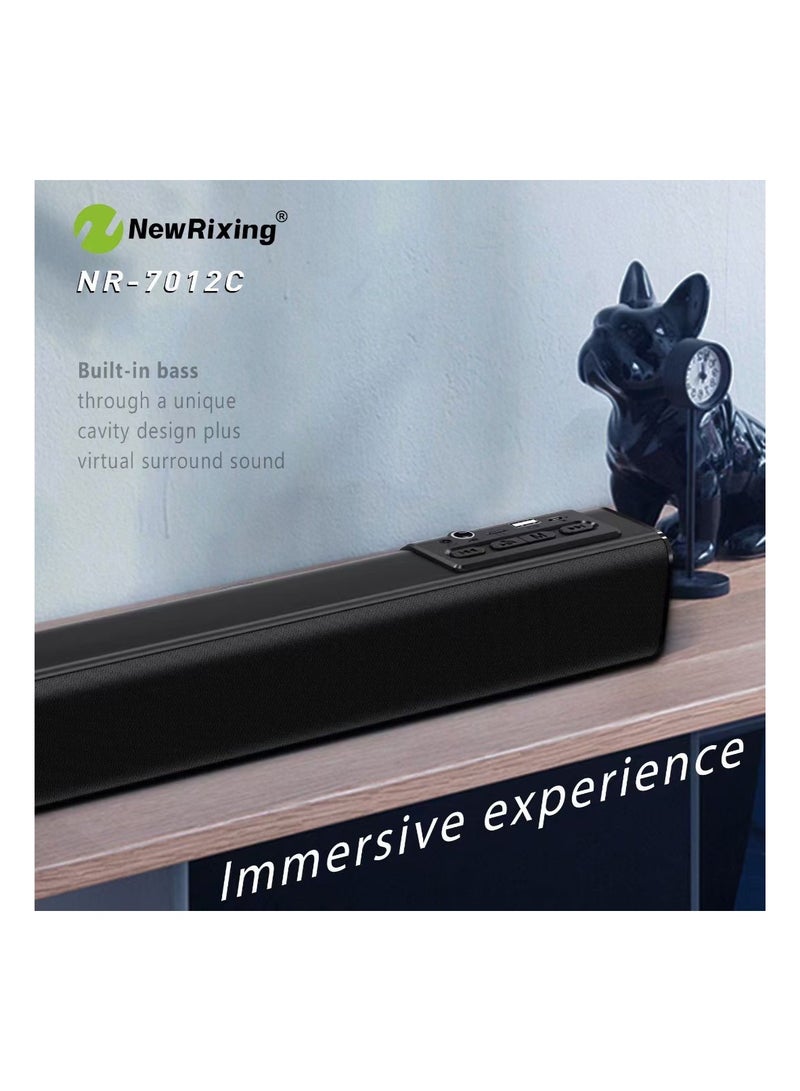 NewRixing Echo Wall Sound Bar Bluetooth Speaker Wall Mounted Home Theater Wireless Remote Control Desktop Long Audio Card Subwoofer Black - Image 3