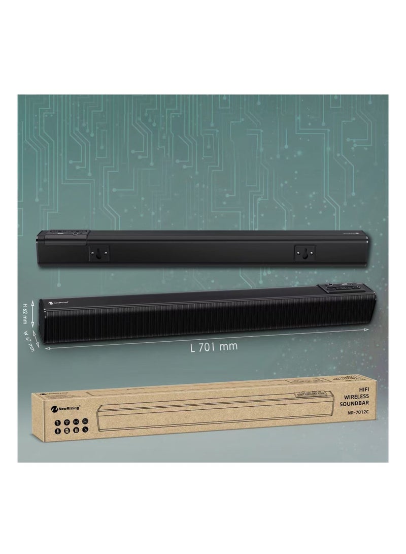 NewRixing Echo Wall Sound Bar Bluetooth Speaker Wall Mounted Home Theater Wireless Remote Control Desktop Long Audio Card Subwoofer Black - Image 1