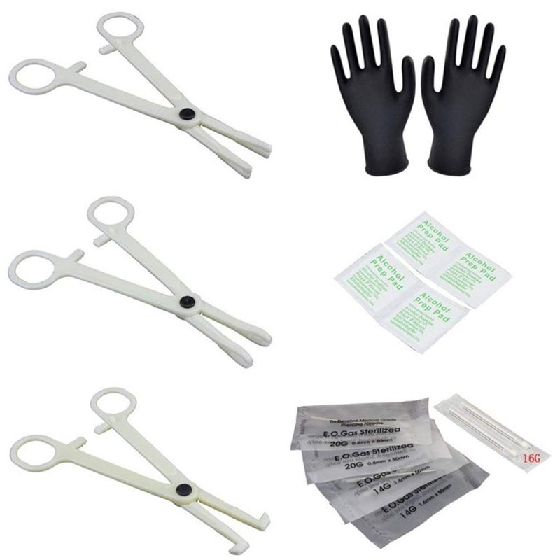 comfrt 1 Set of Belly Piercing Kit Professional Piercing Kit Lightweight Gloves Piercing Needles Clamp Piercing Needles for Belly Piercing Nose Piercing Kit - Image 4