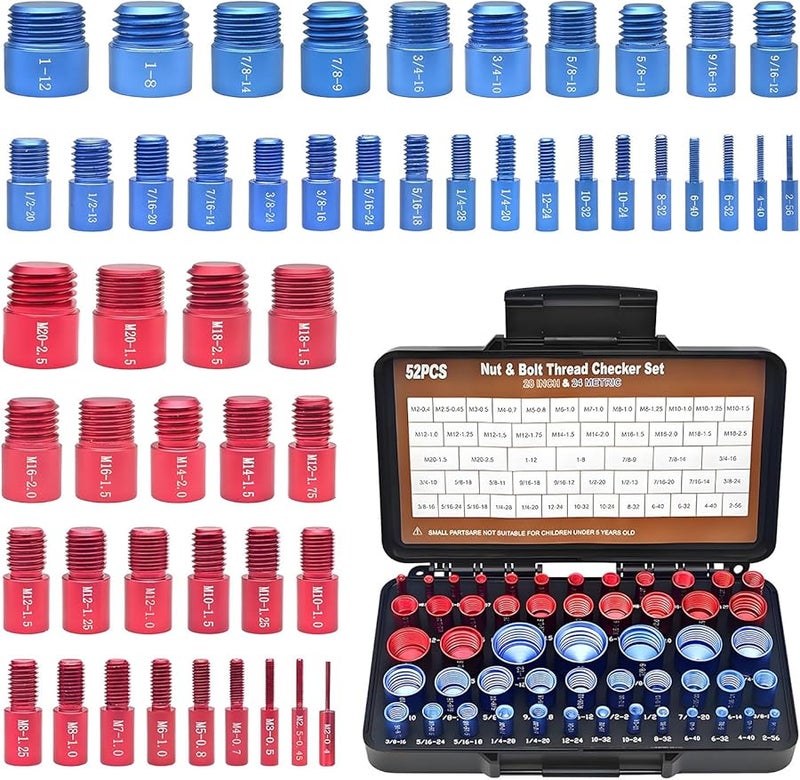 52 Pcs Metric Thread Checker Set Aluminum Gauge For Screws Fasteners Workshop Maintenance - Image 1