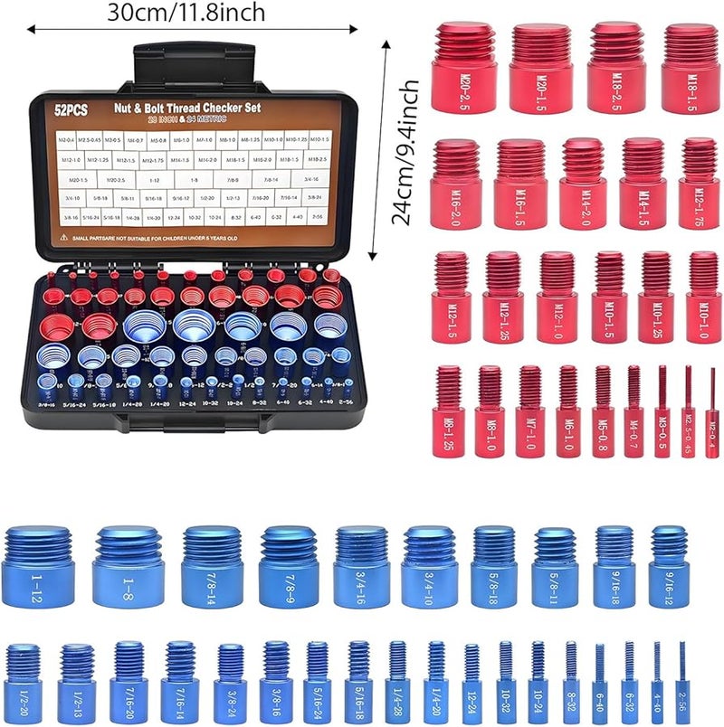 52 Pcs Metric Thread Checker Set Aluminum Gauge For Screws Fasteners Workshop Maintenance - Image 4
